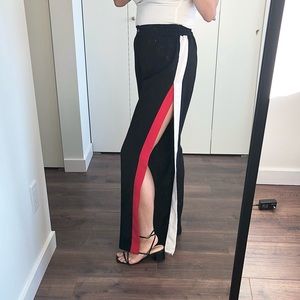 Color trim wide leg split pant small